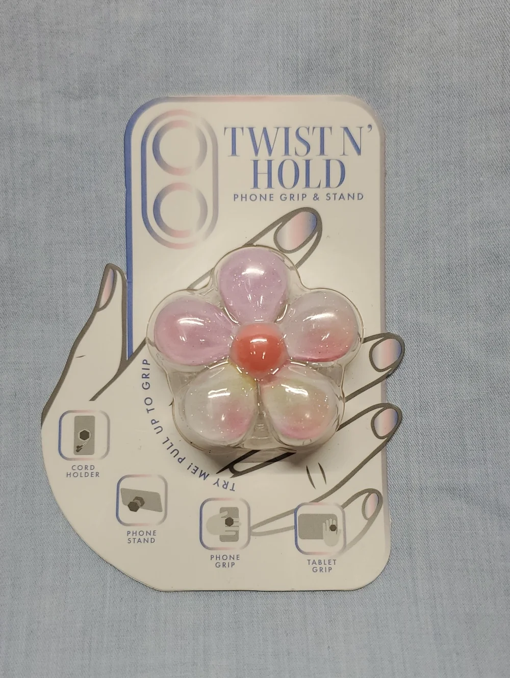 Twist N' Hold Pink Flower Phone Grip & Stand - Floral Phone Accessory